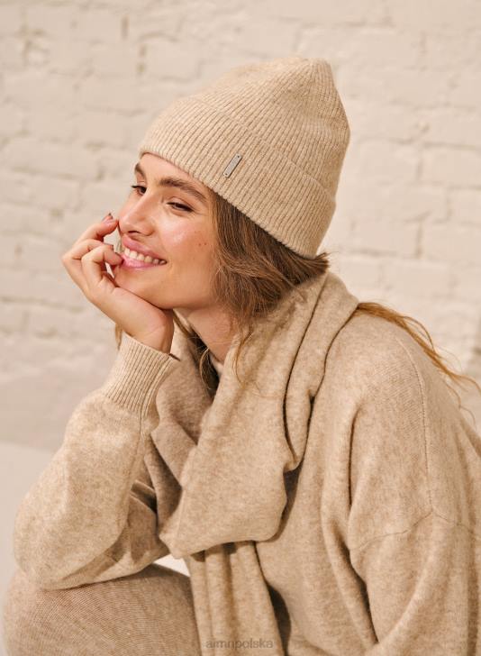Akcesoria JF4L773 kobiety AIM'N Beżowa czapka z miękkiej dzianiny