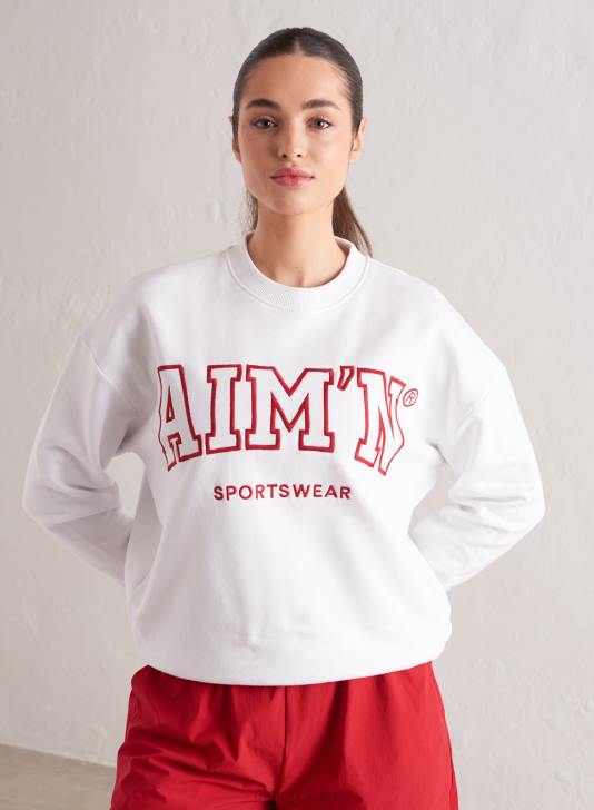 odzież JF4L460 kobiety AIM'N biała, uniwersytecka bluza oversize