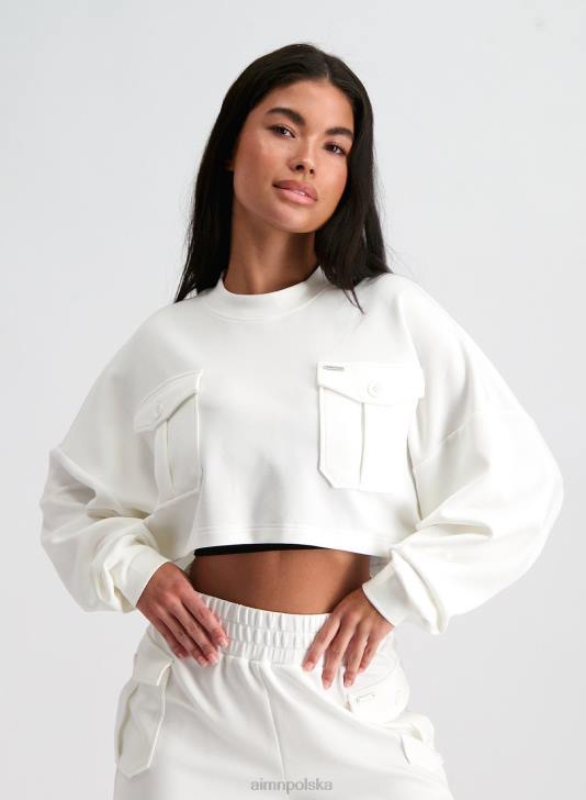 odzież JF4L678 kobiety AIM'N wygodna bluza cargo w kolorze złamanej bieli