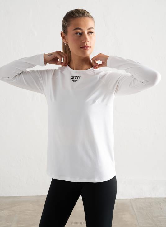 odzież JF4L309 kobiety AIM'N biały, miękki, podstawowy brzeg, długi rękaw