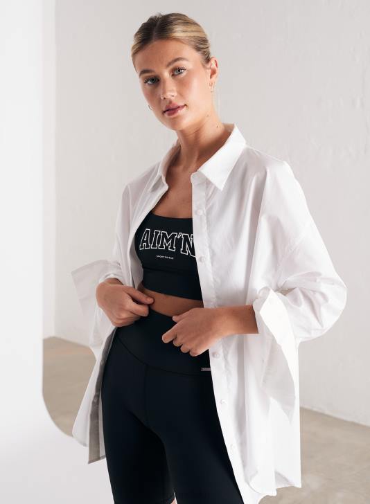odzież JF4L316 kobiety AIM'N biała koszula oversize