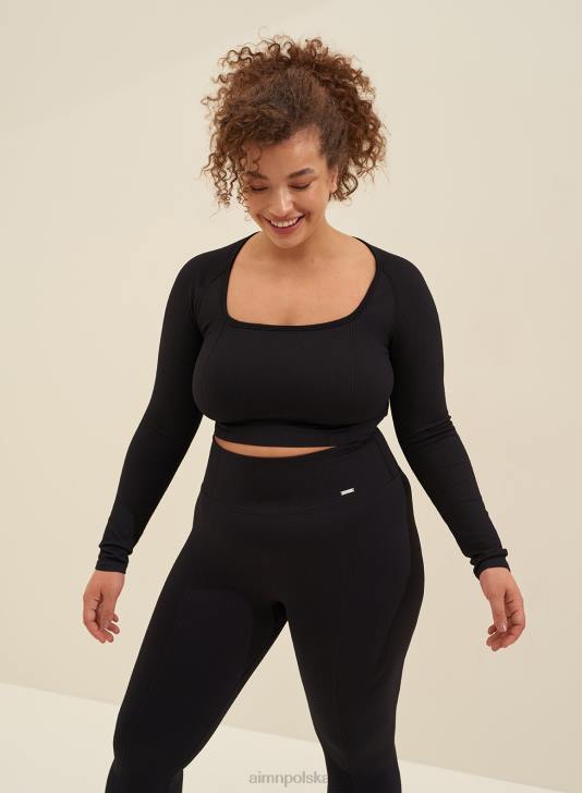 odzież JF4L323 kobiety AIM'N Czarny, luksusowy, bezszwowy, krótki rękaw