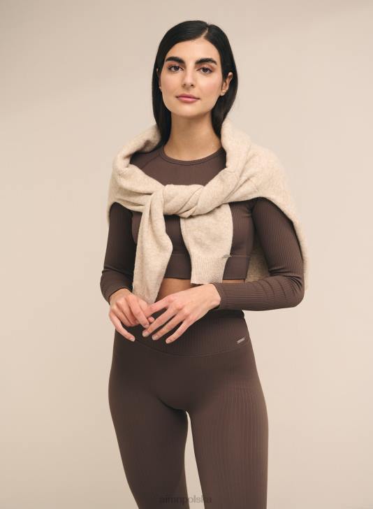 odzież JF4L377 kobiety AIM'N Długi rękaw, bezszwowy, prążkowany macchiato