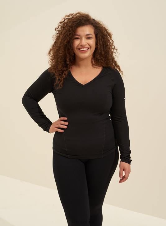 odzież JF4L389 kobiety AIM'N czarny, miękki, podstawowy, z długim rękawem i dekoltem w kształcie litery V