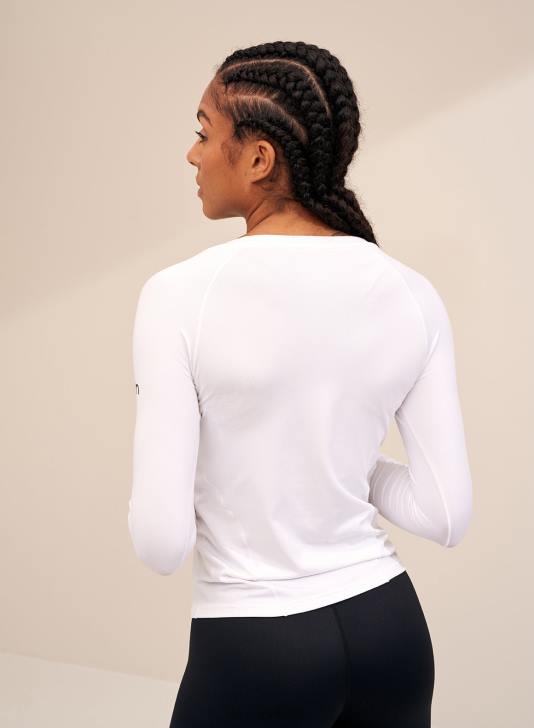 odzież JF4L397 kobiety AIM'N biały, miękki, podstawowy, z długim rękawem i dekoltem w kształcie litery V
