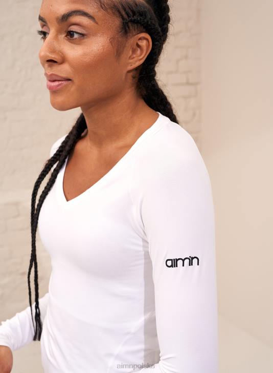 odzież JF4L397 kobiety AIM'N biały, miękki, podstawowy, z długim rękawem i dekoltem w kształcie litery V