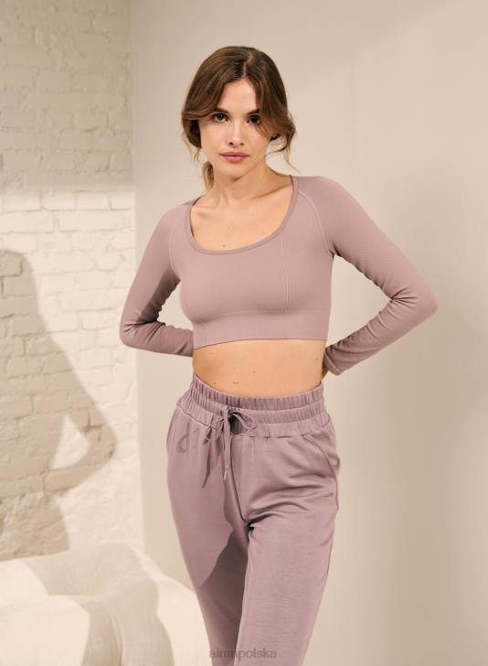 odzież JF4L398 kobiety AIM'N Luksusowy, bezszwowy, krótki rękaw w kolorze zakurzonego fioletu