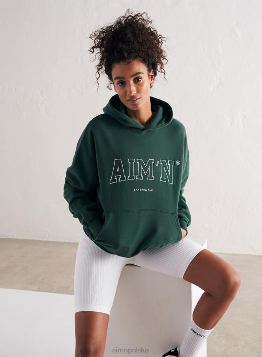 odzież JF4L663 kobiety AIM'N Studencki kaptur dresowy w kolorze sosnowo-zielonym