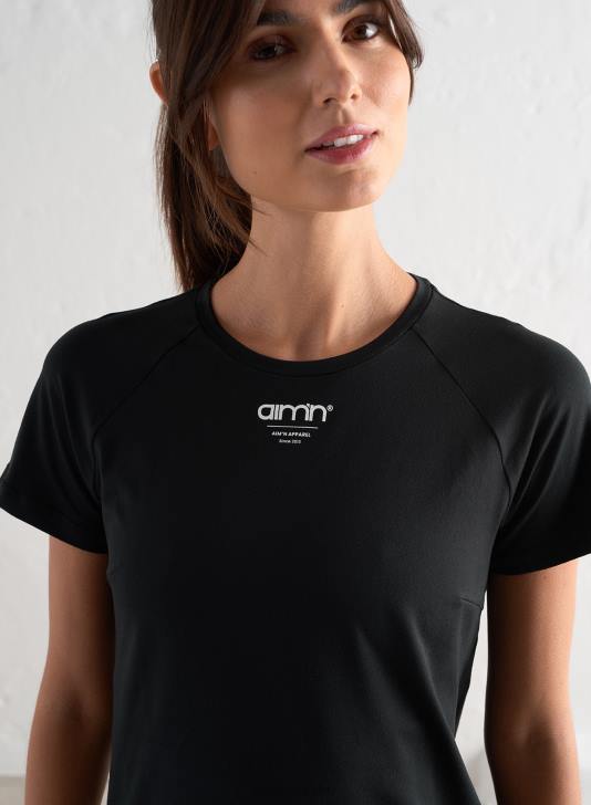 odzież JF4L307 kobiety AIM'N czarny, miękki, krótki rękaw z podstawowym brzegiem