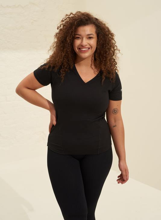odzież JF4L311 kobiety AIM'N czarny, miękki, podstawowy, krótki rękaw z dekoltem w kształcie litery V