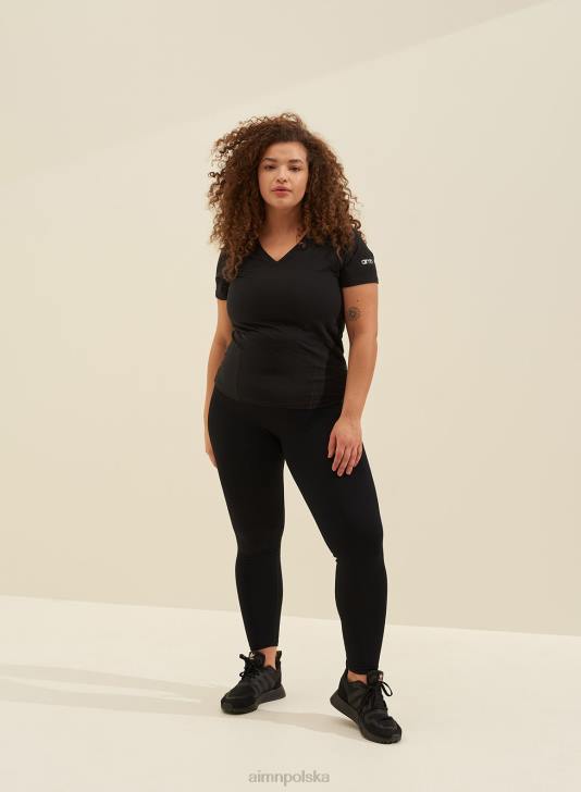odzież JF4L311 kobiety AIM'N czarny, miękki, podstawowy, krótki rękaw z dekoltem w kształcie litery V