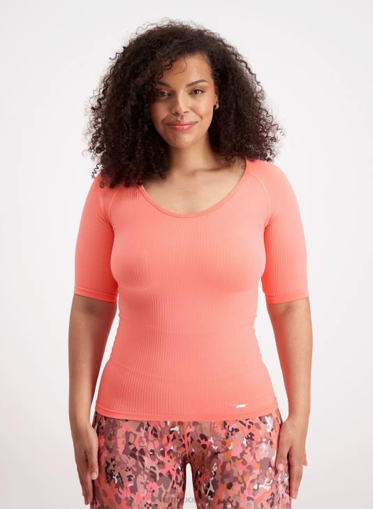 odzież JF4L336 kobiety AIM'N Bezszwowa koszulka z okrągłym dekoltem w kolorze koralowym