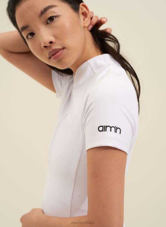 odzież JF4L373 kobiety AIM'N biały ulubiony krótki rękaw zapinany na zamek