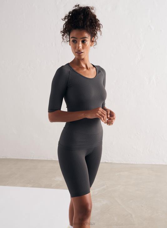 odzież JF4L387 kobiety AIM'N Ciemnoszary, prążkowany, krótki rękaw z wycięciem pod szyją