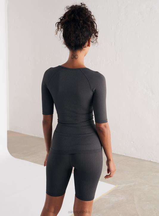 odzież JF4L387 kobiety AIM'N Ciemnoszary, prążkowany, krótki rękaw z wycięciem pod szyją