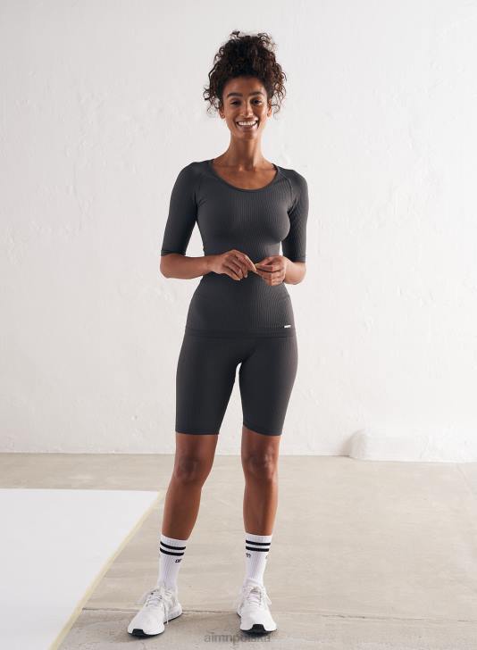 odzież JF4L387 kobiety AIM'N Ciemnoszary, prążkowany, krótki rękaw z wycięciem pod szyją