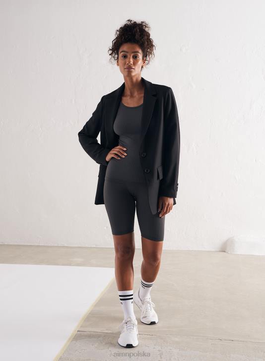 odzież JF4L387 kobiety AIM'N Ciemnoszary, prążkowany, krótki rękaw z wycięciem pod szyją