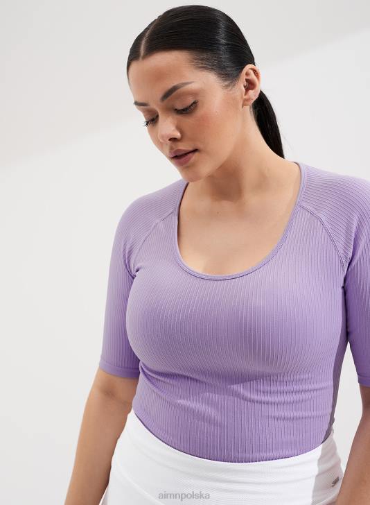 odzież JF4L408 kobiety AIM'N Krótki rękaw z okrągłym dekoltem i gładkim ściągaczem w kolorze lawendowym