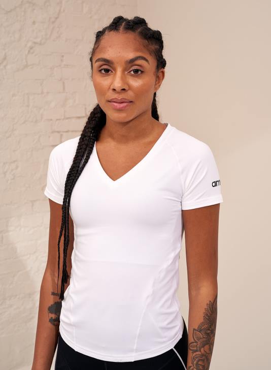 odzież JF4L412 kobiety AIM'N biały, miękki, podstawowy, krótki rękaw z dekoltem w kształcie litery V