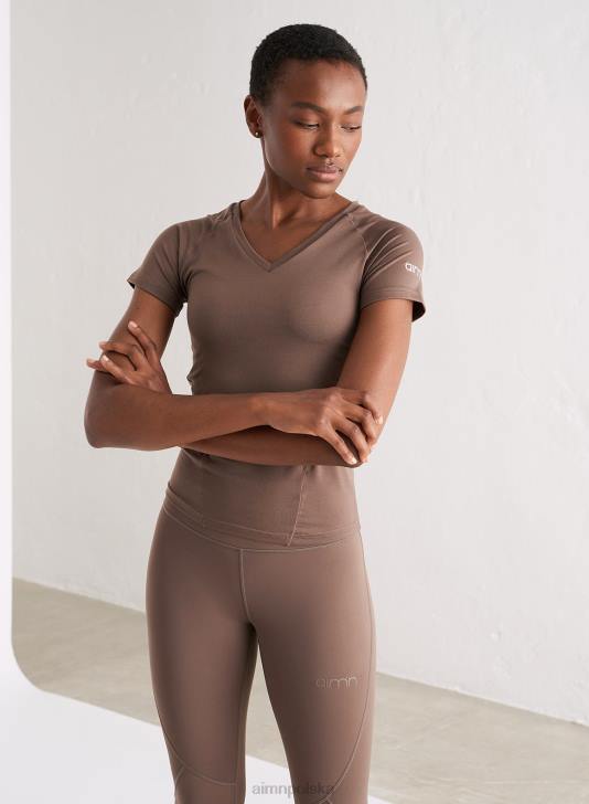 odzież JF4L426 kobiety AIM'N macchiato, miękki, podstawowy, z krótkim rękawem i dekoltem w kształcie litery V