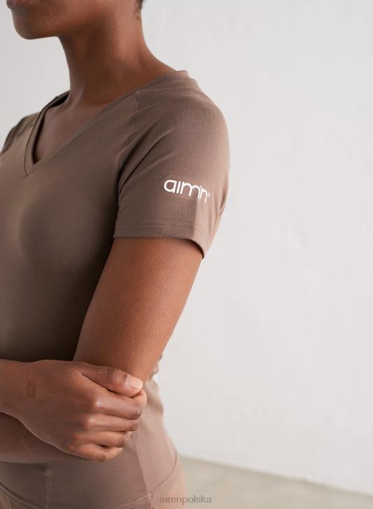 odzież JF4L426 kobiety AIM'N macchiato, miękki, podstawowy, z krótkim rękawem i dekoltem w kształcie litery V