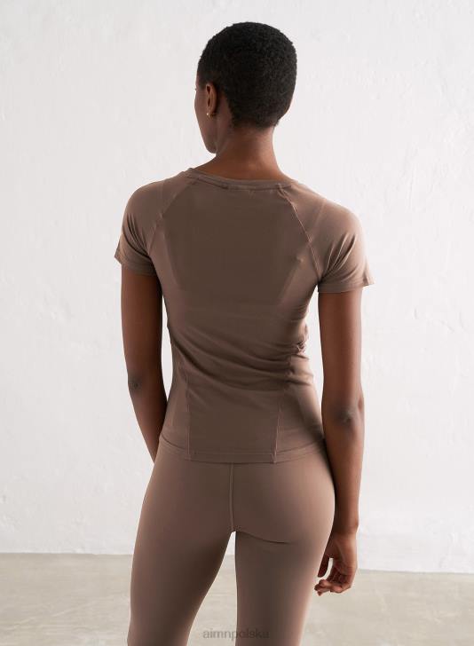 odzież JF4L426 kobiety AIM'N macchiato, miękki, podstawowy, z krótkim rękawem i dekoltem w kształcie litery V