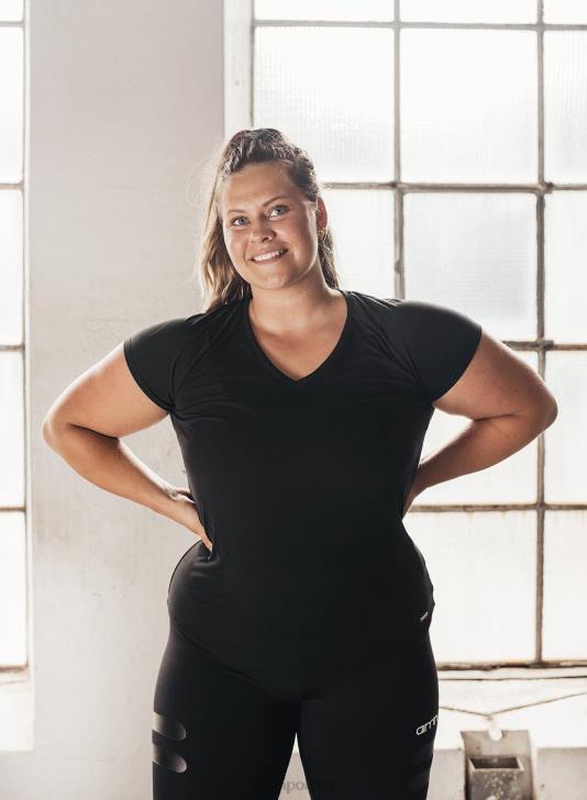 odzież JF4L433 kobiety AIM'N czarna, całodzienna koszulka z dekoltem w kształcie litery V