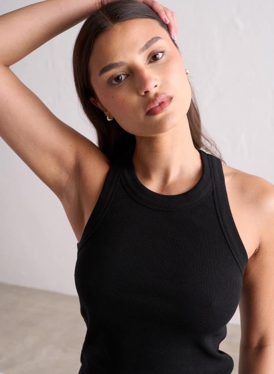 odzież JF4L295 kobiety AIM'N Czarny, prążkowany top bez rękawów