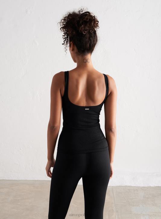 odzież JF4L304 kobiety AIM'N Czarny, prążkowany, bezszwowy podkoszulek