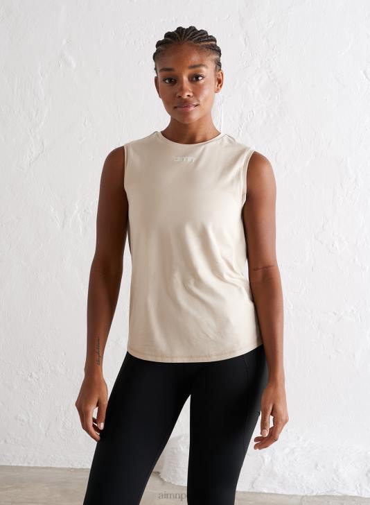 odzież JF4L358 kobiety AIM'N Miękki, basicowy top bez rękawów w stylu cafe au lait