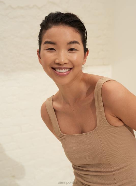 odzież JF4L443 kobiety AIM'N jednolity beżowy, luksusowy, bezszwowy podkoszulek