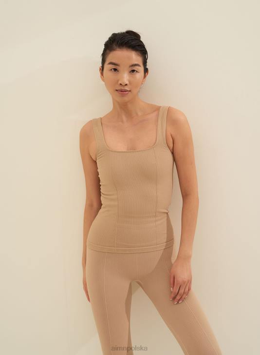 odzież JF4L443 kobiety AIM'N jednolity beżowy, luksusowy, bezszwowy podkoszulek