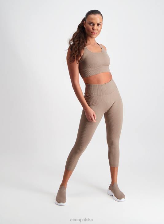 odzież JF4L107 kobiety AIM'N Rajstopy bezszwowe prążkowane w kolorze espresso 7/8