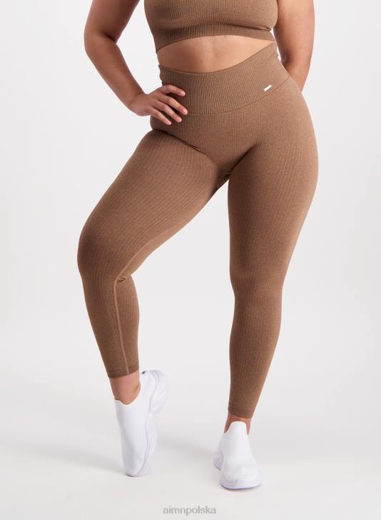 odzież JF4L124 kobiety AIM'N Rajstopy bezszwowe prążkowane w kolorze brązowym