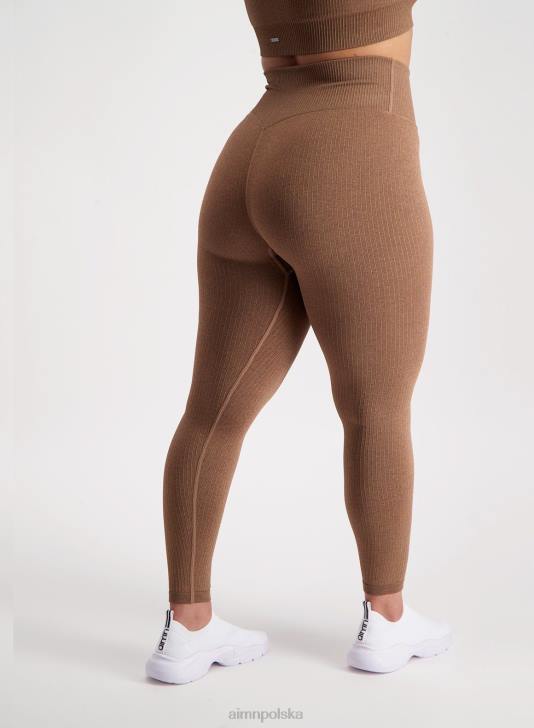 odzież JF4L124 kobiety AIM'N Rajstopy bezszwowe prążkowane w kolorze brązowym
