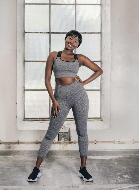 odzież JF4L137 kobiety AIM'N Szare, melanżowe, prążkowane rajstopy 7/8