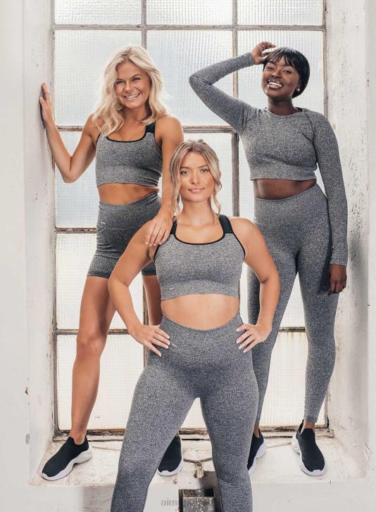 odzież JF4L137 kobiety AIM'N Szare, melanżowe, prążkowane rajstopy 7/8