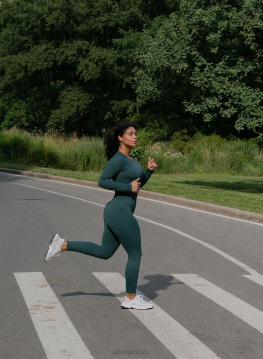 odzież JF4L37 kobiety AIM'N Rajstopy bezszwowe prążkowane w kolorze sosnowej zieleni