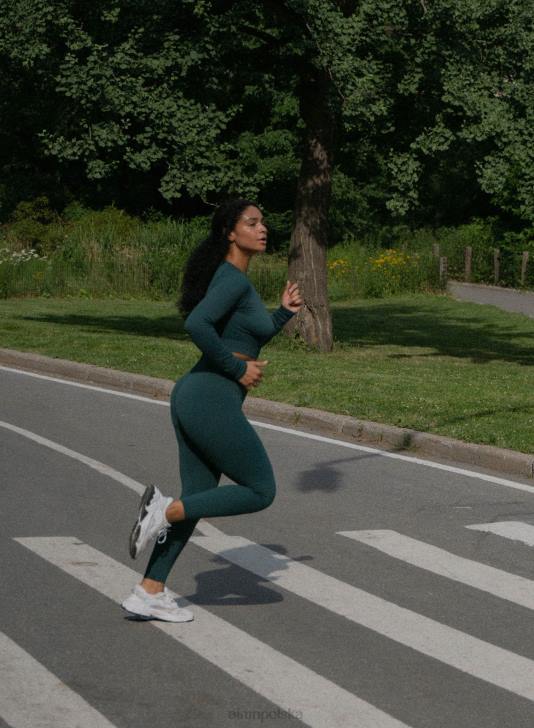 odzież JF4L37 kobiety AIM'N Rajstopy bezszwowe prążkowane w kolorze sosnowej zieleni