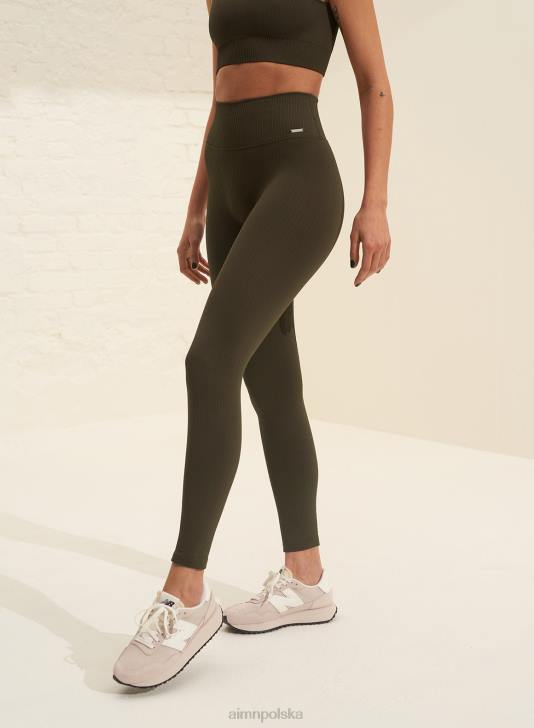 odzież JF4L60 kobiety AIM'N Rajstopy bezszwowe prążkowane w kolorze khaki