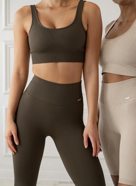 odzież JF4L60 kobiety AIM'N Rajstopy bezszwowe prążkowane w kolorze khaki