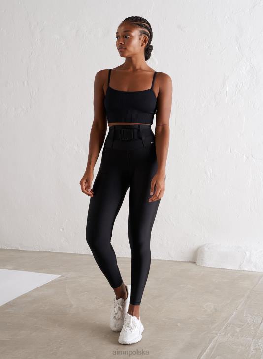 odzież JF4L99 kobiety AIM'N czarne błyszczące rajstopy z paskiem