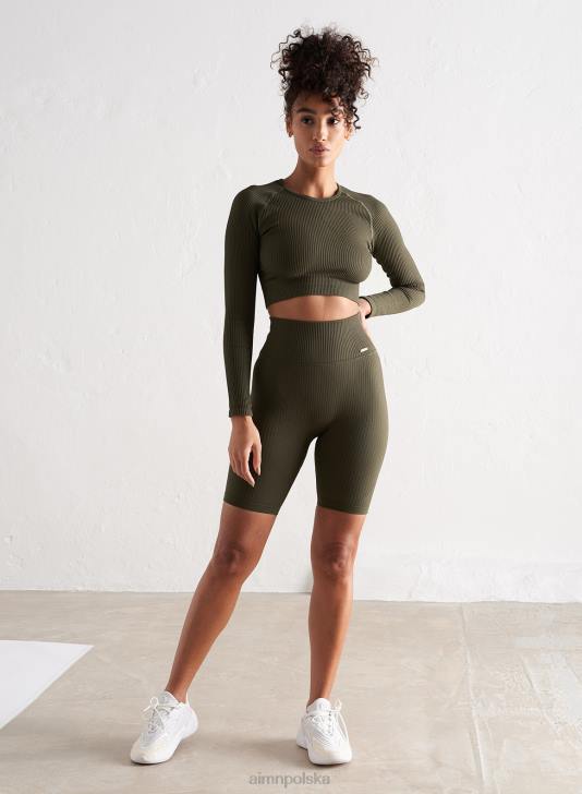 odzież JF4L497 kobiety AIM'N Bezszwowe spodenki motocyklowe w kolorze khaki, prążkowane