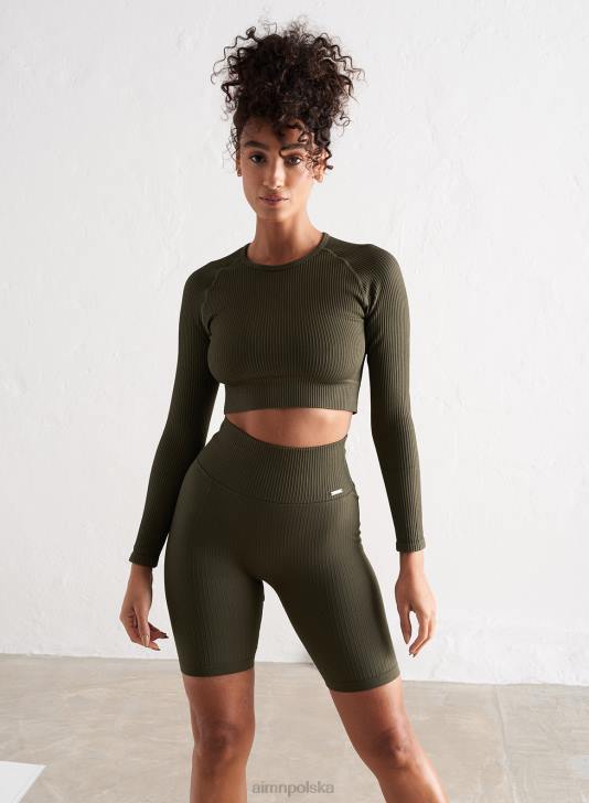 odzież JF4L497 kobiety AIM'N Bezszwowe spodenki motocyklowe w kolorze khaki, prążkowane