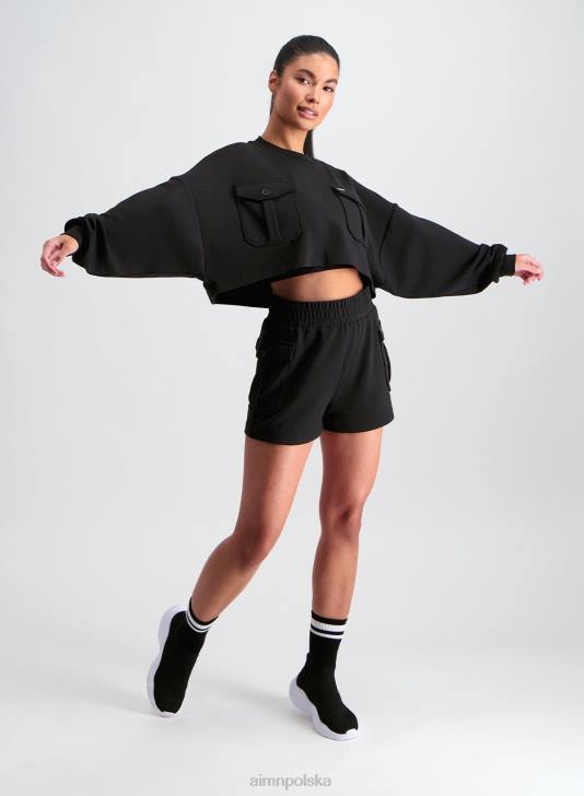 odzież JF4L572 kobiety AIM'N czarne wygodne spodenki cargo