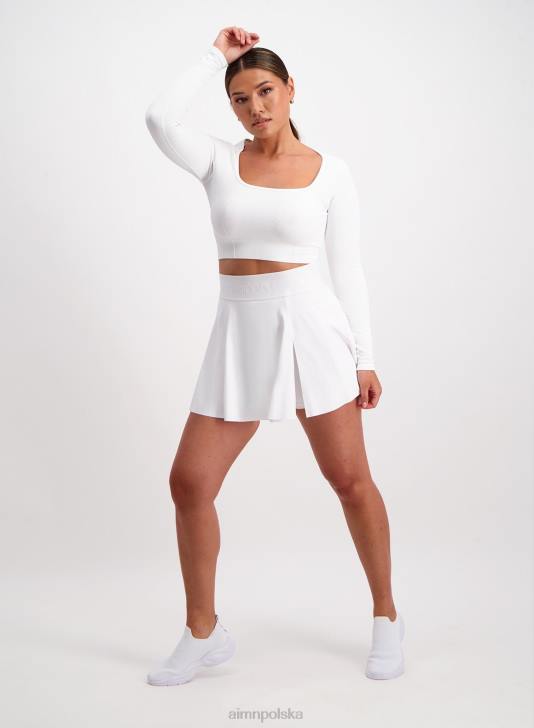 odzież JF4L605 kobiety AIM'N biała tenisowa spódnica z rozcięciem