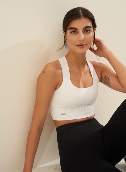 odzież JF4L206 kobiety AIM'N biały prążkowany biustonosz o wysokim wsparciu