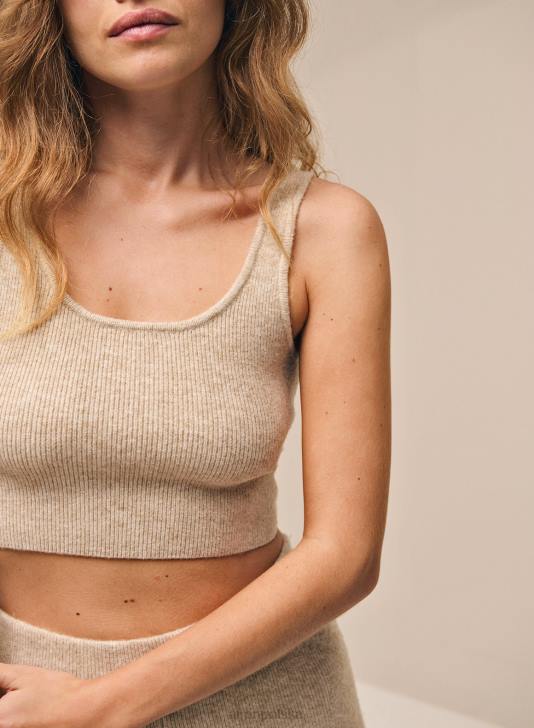 odzież JF4L264 kobiety AIM'N beżowa braletka z miękkiej dzianiny