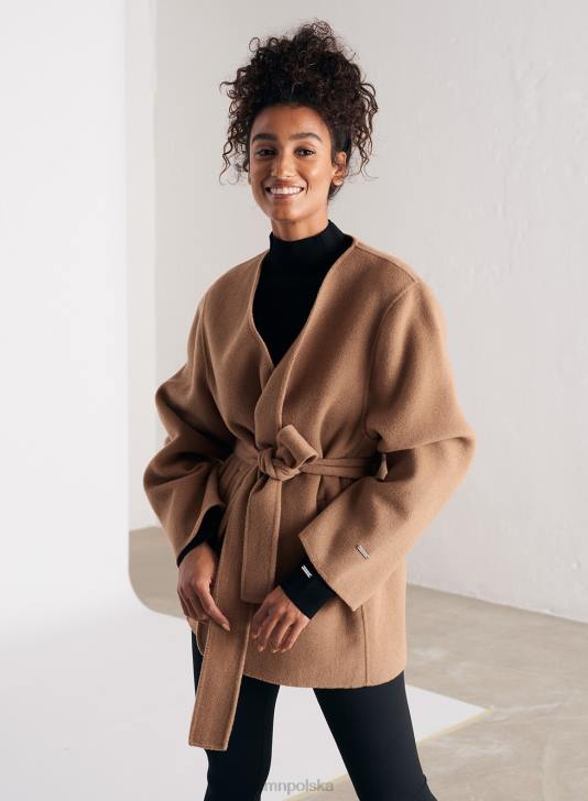 odzież JF4L730 kobiety AIM'N Camelowy, krótki, wełniany płaszcz z paskiem