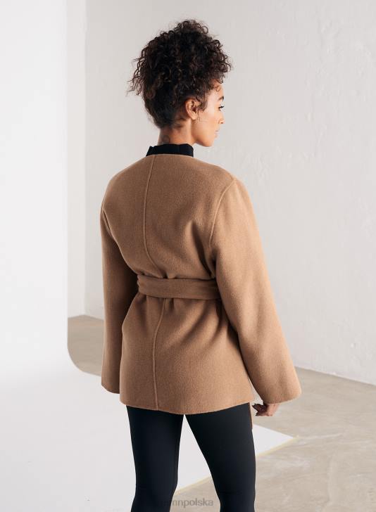 odzież JF4L730 kobiety AIM'N Camelowy, krótki, wełniany płaszcz z paskiem